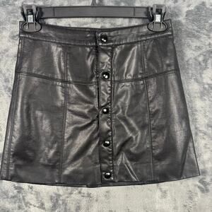 Free People Maisie Vegan Faux Leather Mini Skirt Women's Size 6 Black